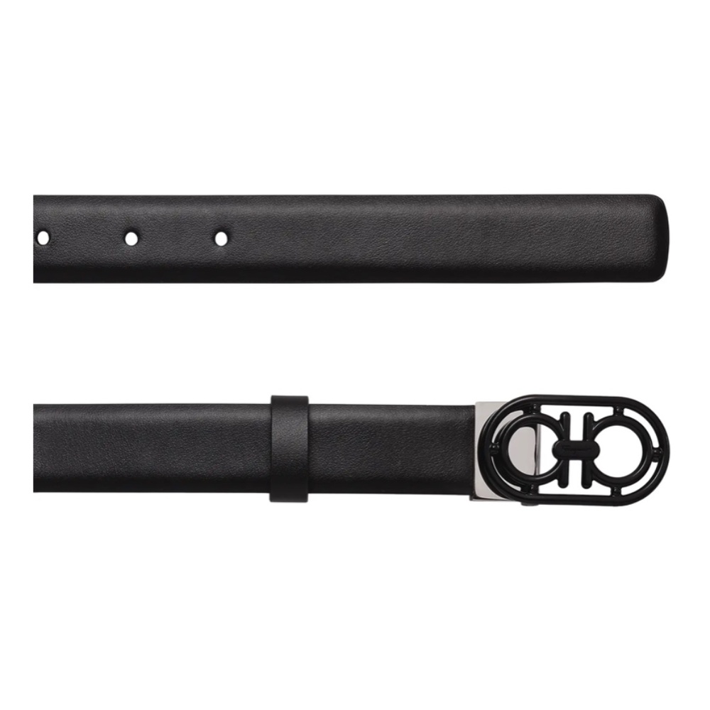 NWT $395 Salvatore Ferragamo Double Gancio Leather Belt NERO, Size 85 - Picture 2 of 4